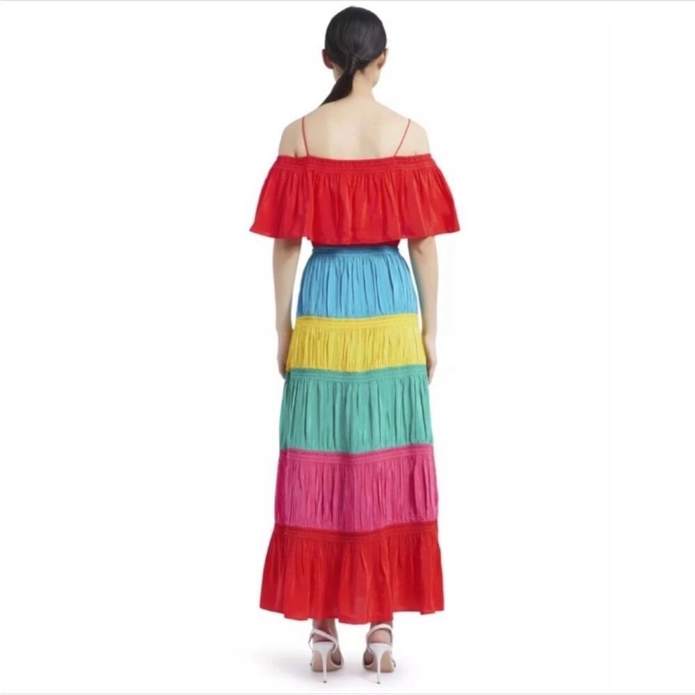ALICE + OLIVIA Kia Rainbow Tiered Maxi Dress | Colorblock Resort Statement - Picture 2 of 10